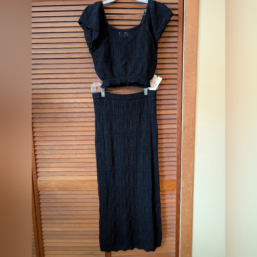 Black Pencil Skirt and Crop Top Set.